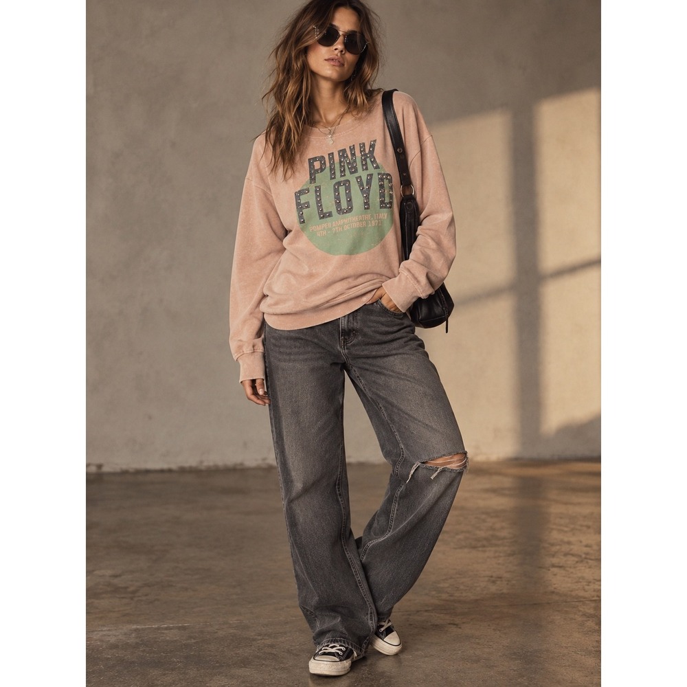 Pink Floyd Pompeii 1971 Studded Graphic Fleece Sweatshirt L Grunge Indie Sleaze
